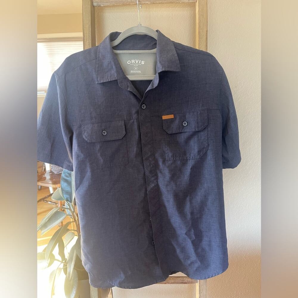 Men’s M Orvis Navy Blue Short Sleeve Button Down Fishing Shirt